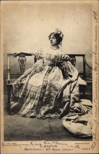 Ak Theaterszene L'Aiglon, Schauspielerin Maria Legault als Marie Louise