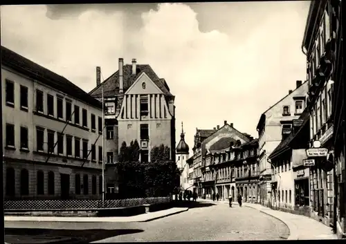 Ak Olbernhau im Erzgebirge Sachsen, Straßenpartie, Buchhandlung John Geyh, Saxonia Drogerie