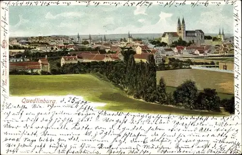 Ak Quedlinburg am Harz, Ortsansicht mit Kirche