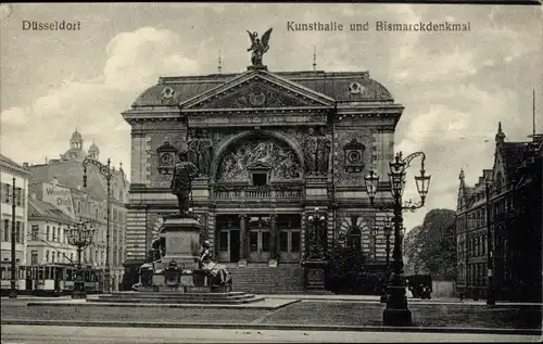 Ak Düsseldorf am Rhein, Kunsthalle und Bismarckdenkmal