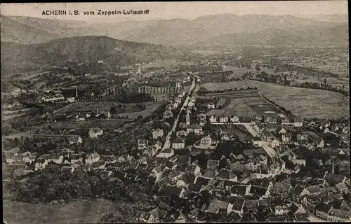Ak Achern in Baden Schwarzwald, Luftbild vom Zeppelin-Luftschiff