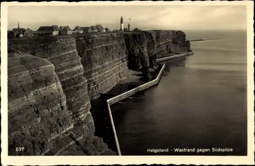 Ak Nordseeinsel Helgoland, Westrand gegen Südspitze, Leuchtturm