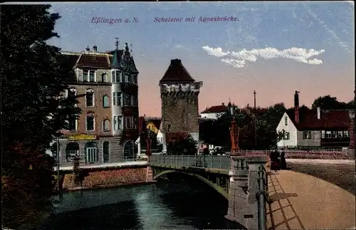 Ak Esslingen am Neckar, Schelztor mit Agnesbrücke