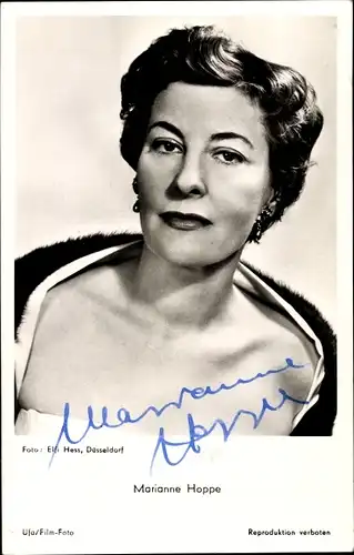 Ak Schauspielerin Marianne Hoppe, Portrait, Autogramm