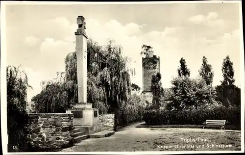 Ak Triptis in Thüringen, Kriegerehrenmal, Schlossturm