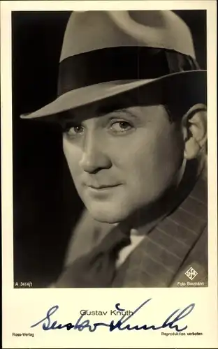 Ak Schauspieler Gustav Knuth, Portrait mit Hut, Autogramm