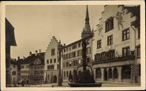 Ak Biel Kanton Bern, Hotel de Ville, Brasserie Franz, Theater