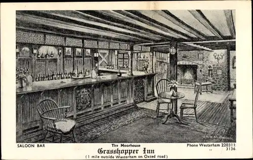 Künstler Ak Westerham Kent England, Grasshopper Inn, The Moorhouse, Saloon Bar