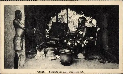 Ak Congo, Binnenste van eene inlandsche hut