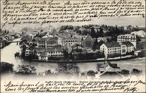 Ak Baden Kanton Aargau Schweiz, Gesamtansicht, Station thermale