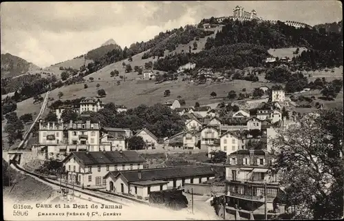 Ak Glion Kanton Waadt, vue de la ville avec Caux et la Dent de Jaman