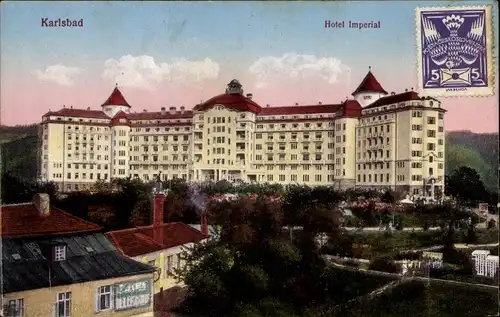 Ak Karlovy Vary Karlsbad Stadt, Hotel Imperial, Gartenanlagen