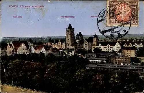 Ak Poznań Posen, Akademie, Residenzschloss, Panorama