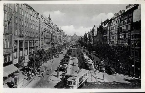 Ak Praha Prag Tschechien, Václavské náměstí, Wenzelsplatz, Straßenbahnen