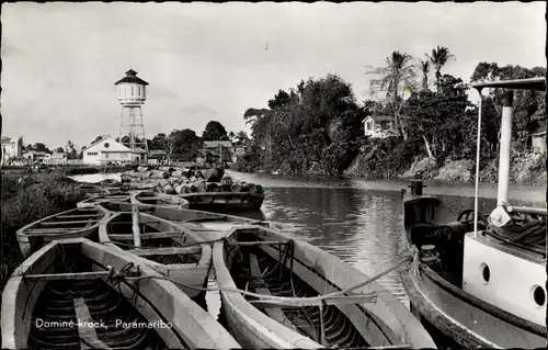 Ak Paramaribo Suriname, Domine-krock, Boote