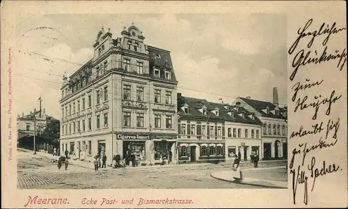 Ak Meerane in Sachsen, Poststraße Ecke Bismarckstraße, Cigarrengeschäft
