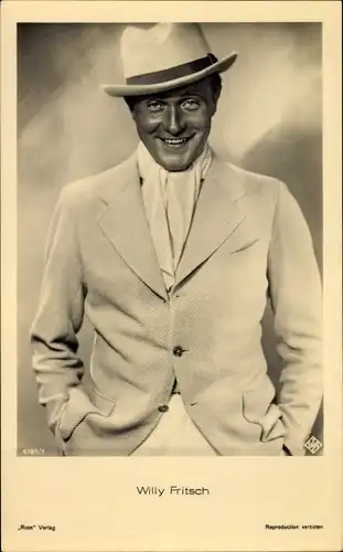 Ak Schauspieler Willy Fritsch, Portrait, Hut, Ross