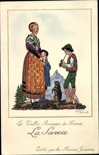 Künstler Ak Droit, Jean, Les Vieilles Provinces de France, la Savoie, Murmeltier, Frau, Trachten