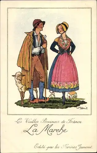 Künstler Ak Droit, Jean, Les Vieilles Provinces de France, la Marche, Hirte und Frau in Tracht