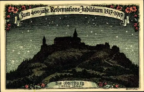 Künstler Litho Kallista, K., Eisenach in Thüringen, 400 jähriges Reformationsjubiläum, Wartburg 1690