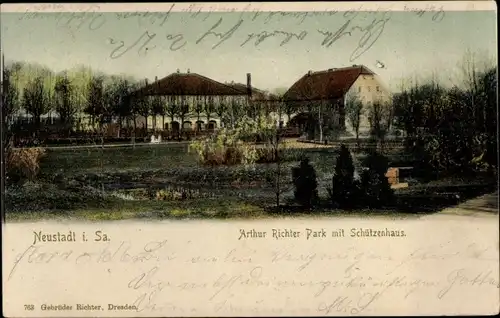 Ak Neustadt in Sachsen, Arthur Richter Park mit Schützenhaus