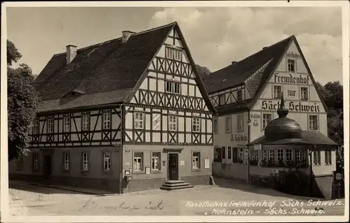 Foto Ak Hohnstein Sächsische Schweiz, Haselhuhns Fremdenhof Sächs. Schweiz