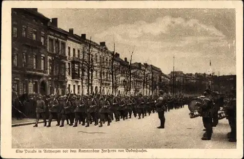 Ak Antwerpen Anvers Flandern, Parade vor dem Kommandeur Freiherrn von Bodenhausen
