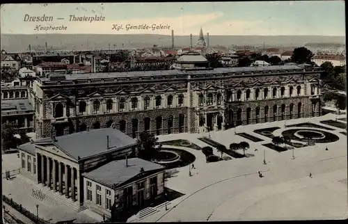 Ak Dresden, Theaterplatz, Hauptwache, Kgl. Gemälde-Galerie