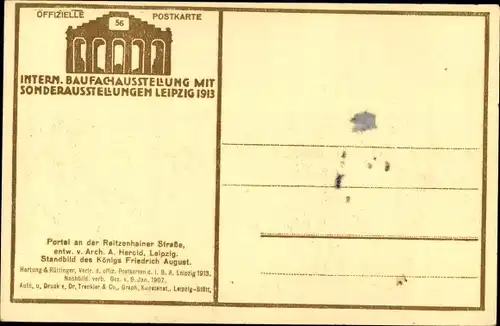 Ak Leipzig in Sachsen, Inter. Baufachausstellung 1913, Portal an der Reitzenhainer Straße