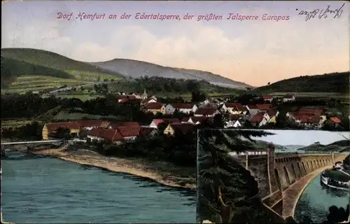 Ak Hemfurth Edersee Edertal, Gesamtansicht mit Edertalsperre