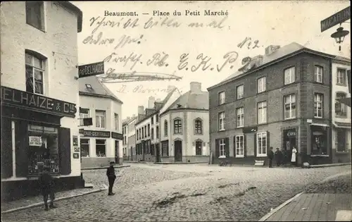 Ak Beaumont Wallonien Hennegau, Place du Petit Marché, Delhaize & Cie.