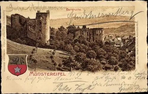 Litho Bad Münstereifel in Nordrhein Westfalen, Burgruine, Wappen