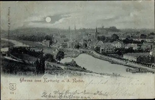 Mondschein Ak Kettwig Essen im Ruhrgebiet, Stadt bei Nacht