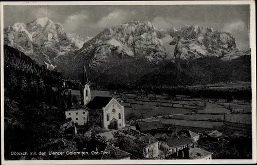 Ak Dölsach Tirol, Teilansicht mit Lienzer Dolomiten, Kirche