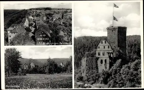 Ak Zavelstein im Schwarzwald Württemberg, Teilansicht, Krokusblüte, Ruine Zavelstein