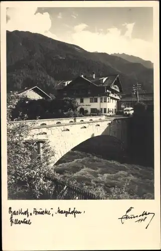 Ak Mayrhofen im Zillertal Tirol, Gasthof, Brücke