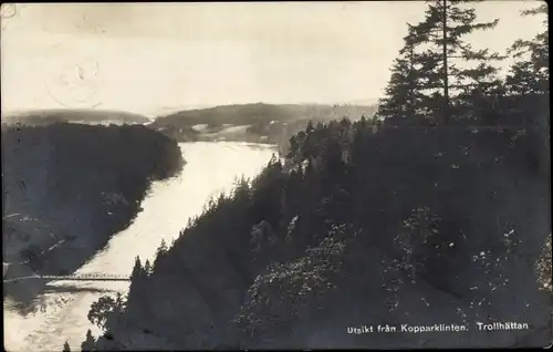 Ak Trollhättan Schweden, Utsikt fran Kopparklinten