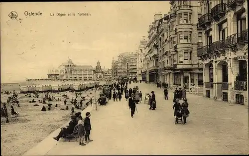 Ak Oostende Ostende Westflandern, La digue et le Kursaal