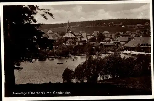 Ak Braunlage im Oberharz, Ortsansicht mit Gondelteich