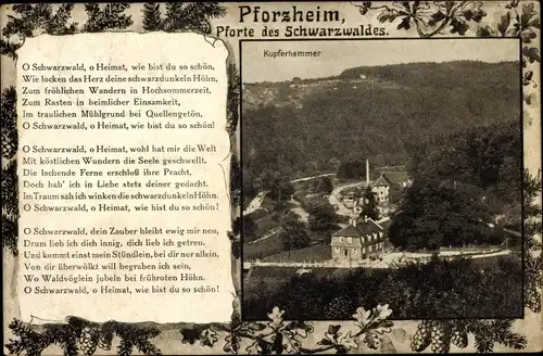 Ak Pforzheim im Schwarzwald, Kupferhammer, Heimatgedicht