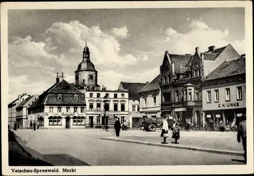 Ak Vetschau im Spreewald, Markt, Geschäft C. H. Linke