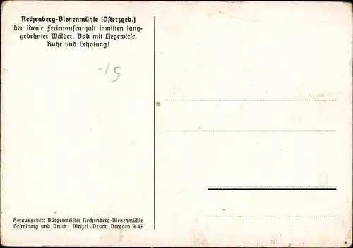 Lied Ak K. Gräfe, Rechenberg Bienenmühle Erzgebirge, Mein Rechenberg im Muldental