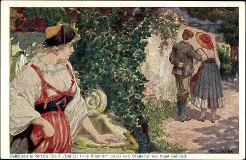 Lied Künstler Ak Baluschek, Hans, Jetzt geh i ans Brünnele