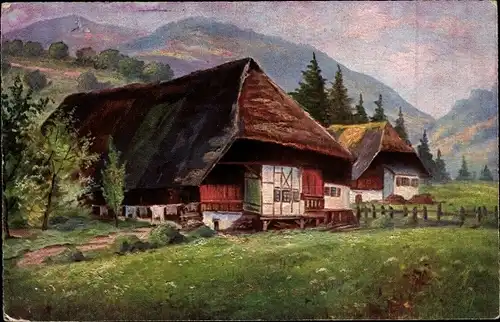 Künstler Ak Landschaft mit Schwarzwaldhaus