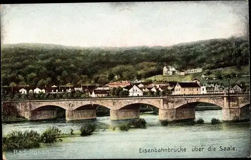 Ak Bad Kösen Naumburg an der Saale, Eisenbahnbrücke über die Saale