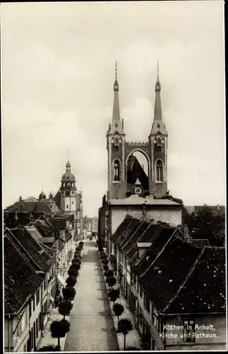 Ak Köthen in Anhalt, Kirche und Rathaus