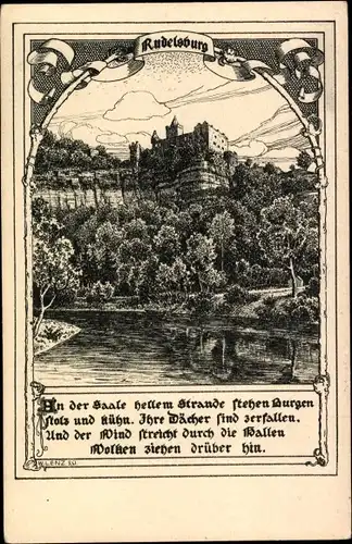 Künstler Ak Lenz, W., Bad Kösen Naumburg an der Saale, Rudelsburg