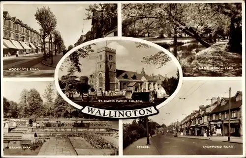 Ak Wallington Sutton London England, Woodcote Road, Stafford Road, Beddington Park, Church