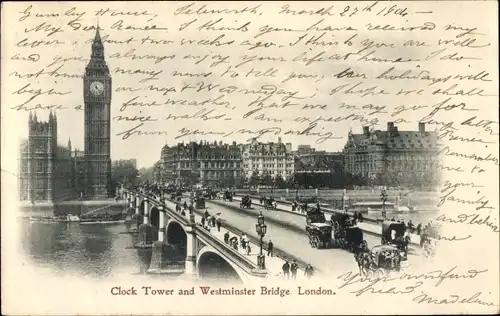 Ak Westminster London City, Clock Tower and Westminster Bridge