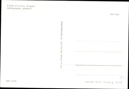 Ak Pobershau Marienberg im Erzgebirge, HO Gaststätte Huthaus